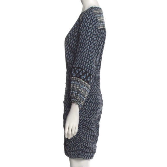 VERONICA BEARD Silk Patterned V-Neck Dress in Navy Size 2 — Quiet Luxury!!! - Picture 6 of 8